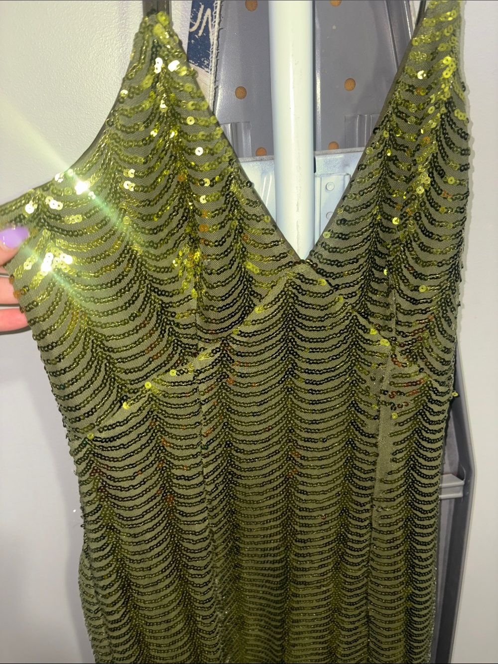 SHEIN Olive Green Sequin V-Neck Maxi Dress